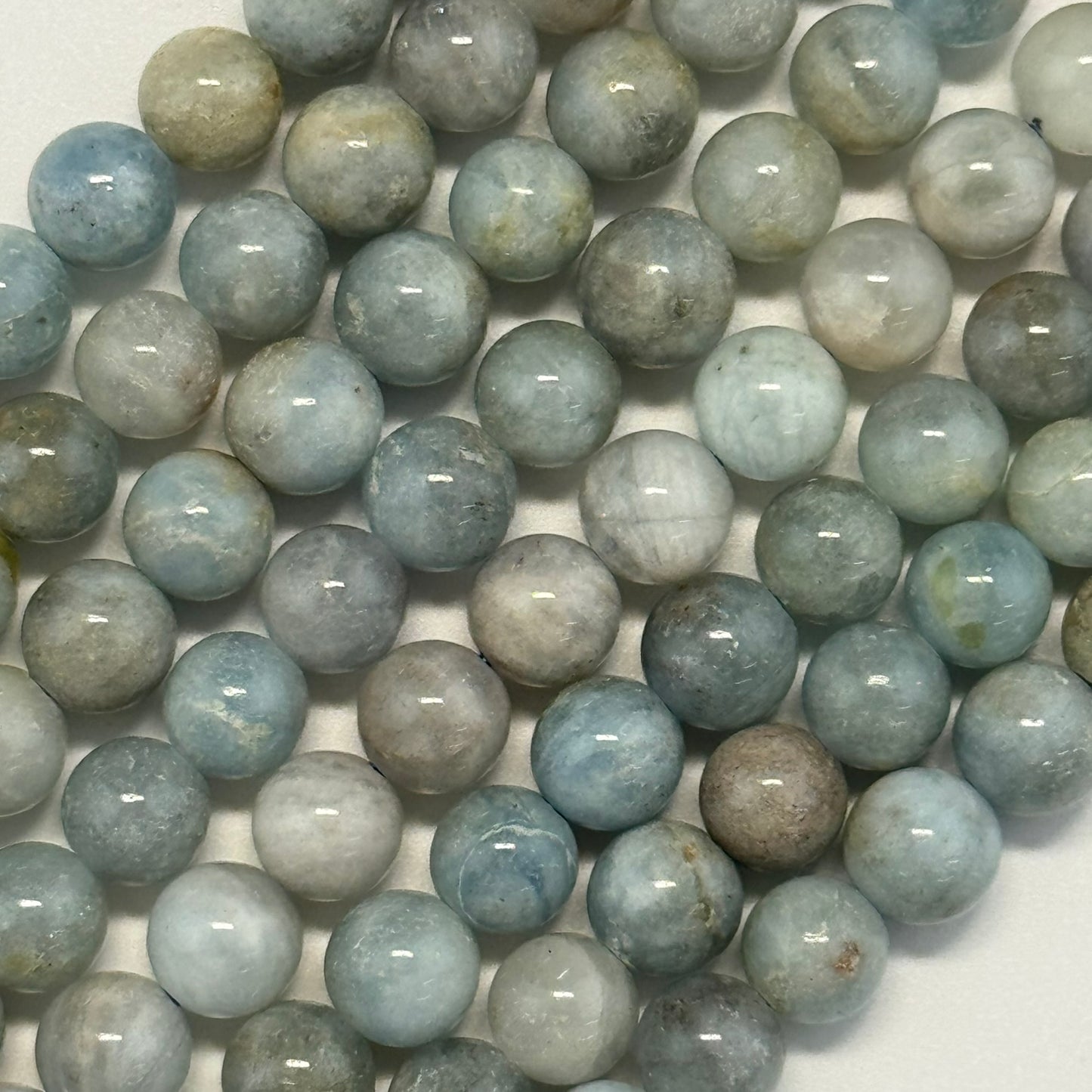 Aquamarine Polished Round Gemstone Beads - (B Quality)