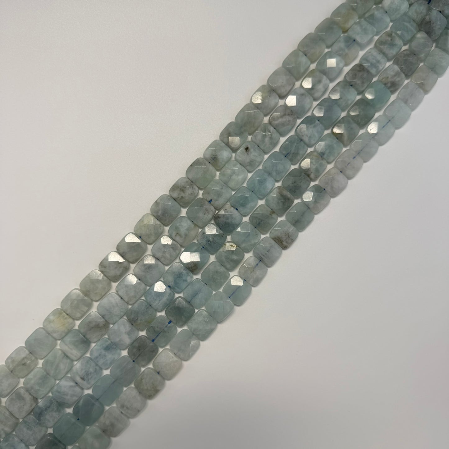 Green Aquamarine Faceted Square Beads - (AA Quality)