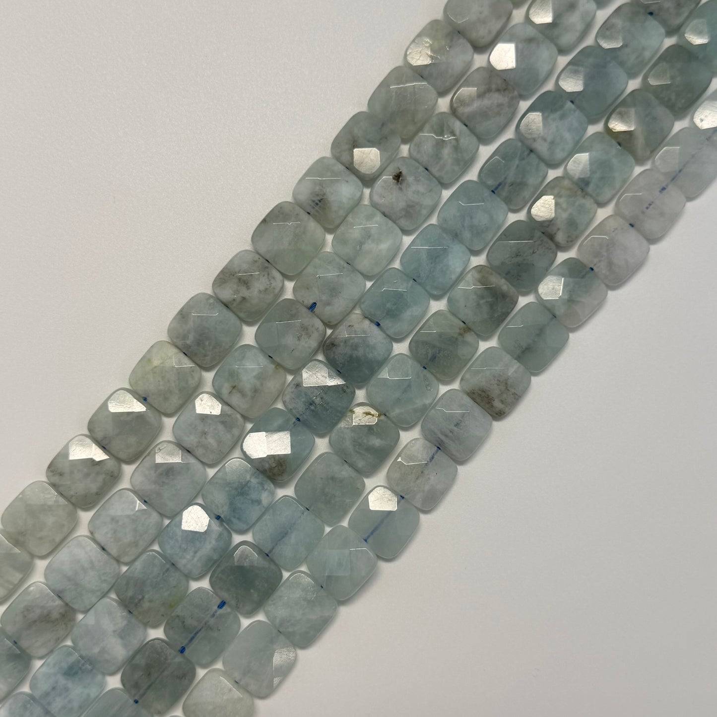 Green Aquamarine Faceted Square Beads - (AA Quality)