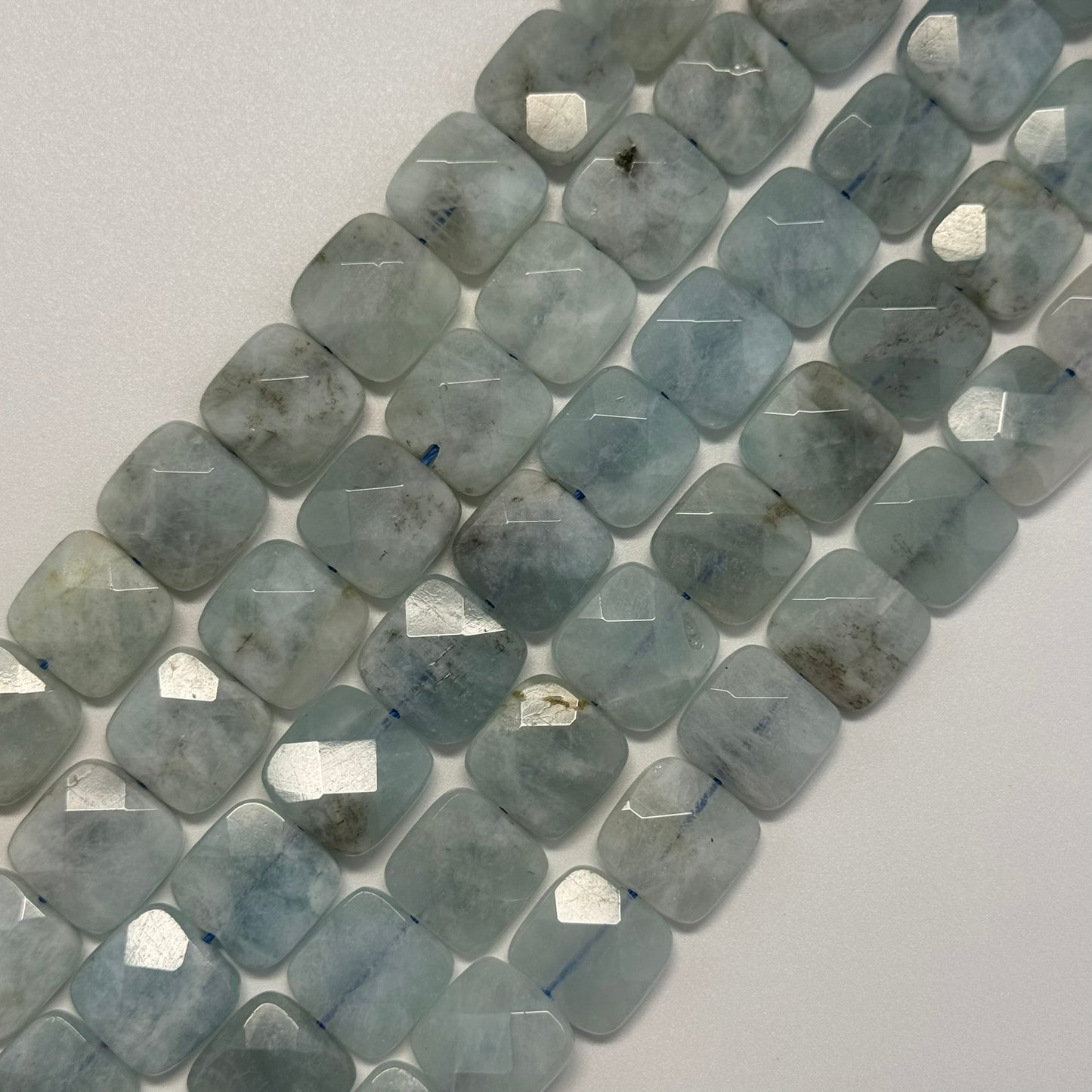 Green Aquamarine Faceted Square Beads - (AA Quality)