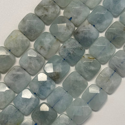 Green Aquamarine Faceted Square Beads - (AA Quality)