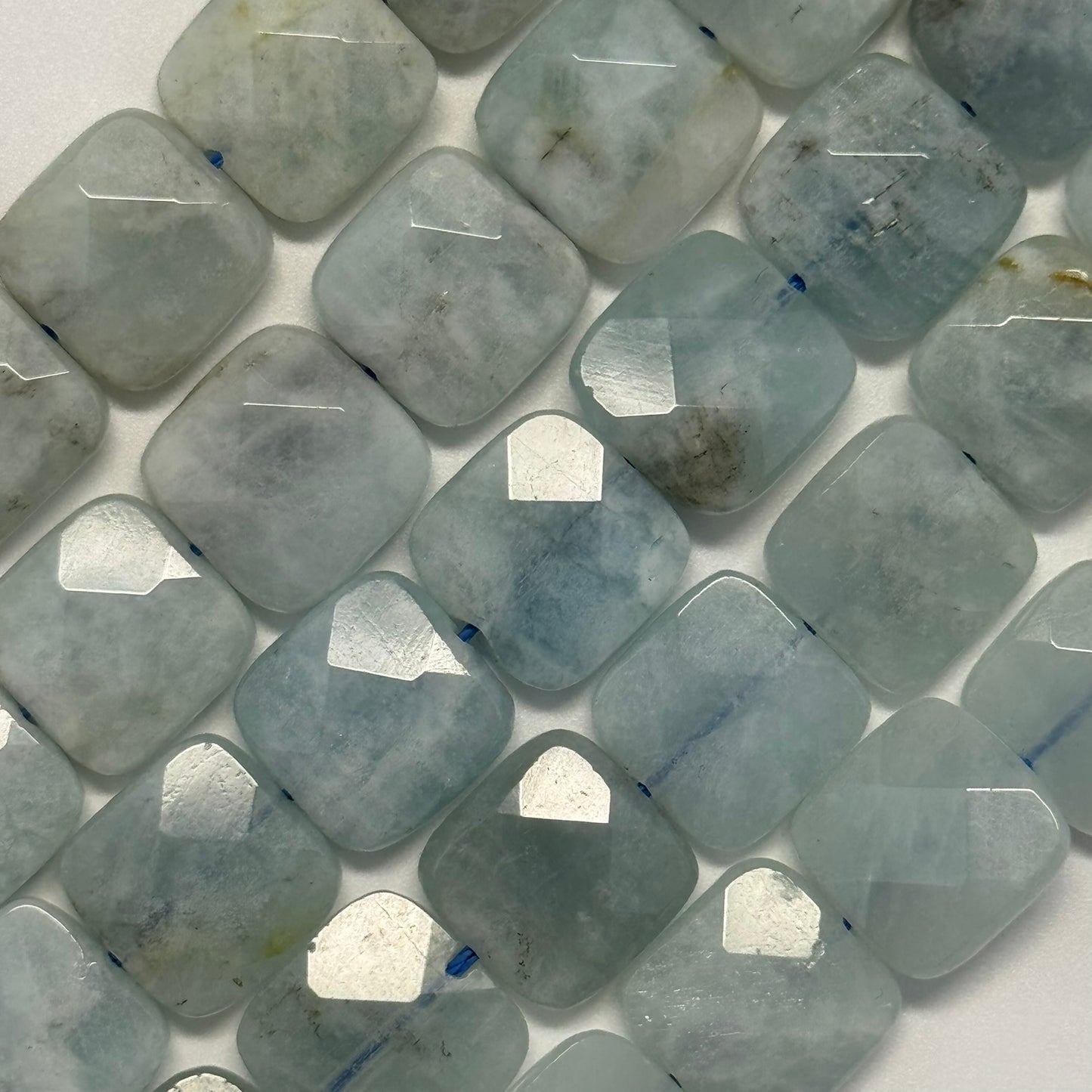 Green Aquamarine Faceted Square Beads - (AA Quality)