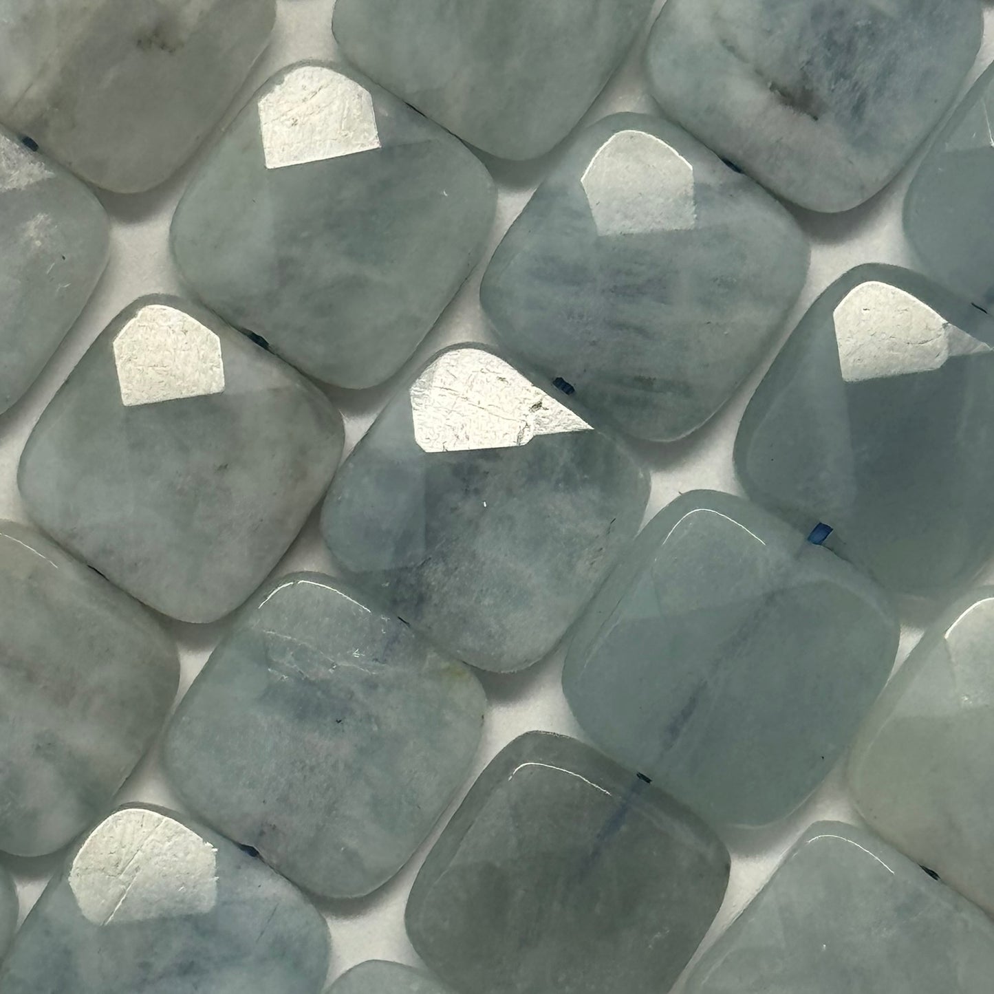 Green Aquamarine Faceted Square Beads - (AA Quality)