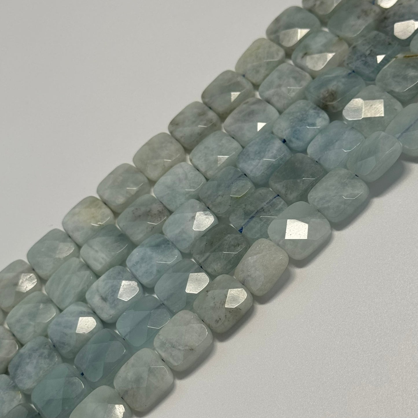 Green Aquamarine Faceted Square Beads - (AA Quality)