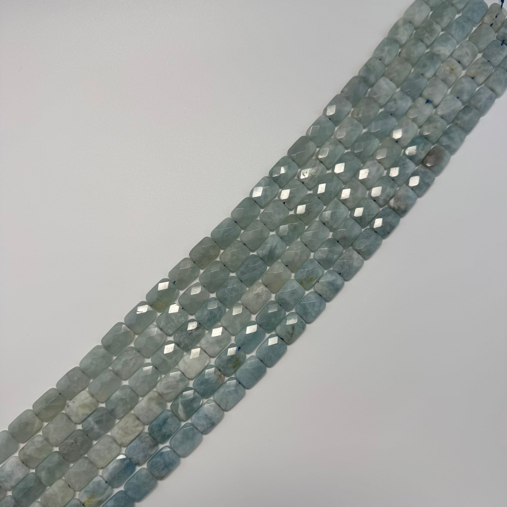 Green Aquamarine Faceted Rectangular Beads - (AA Quality)