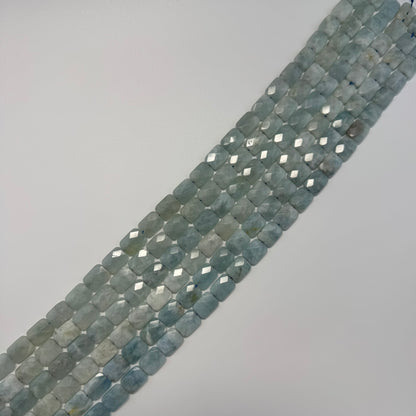 Green Aquamarine Faceted Rectangular Beads - (AA Quality)