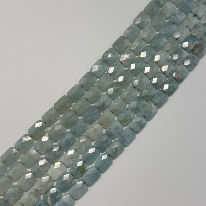 Green Aquamarine Faceted Rectangular Beads - (AA Quality)