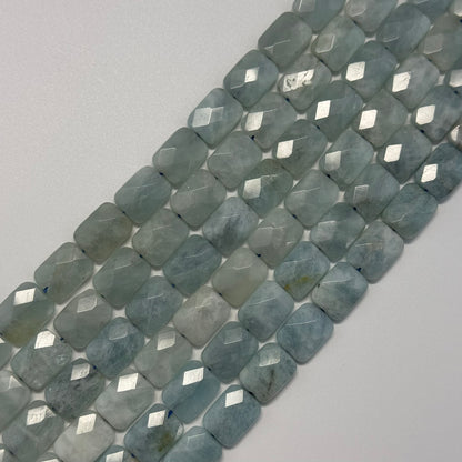 Green Aquamarine Faceted Rectangular Beads - (AA Quality)