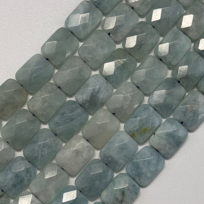 Green Aquamarine Faceted Rectangular Beads - (AA Quality)