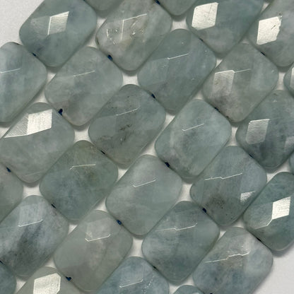 Green Aquamarine Faceted Rectangular Beads - (AA Quality)