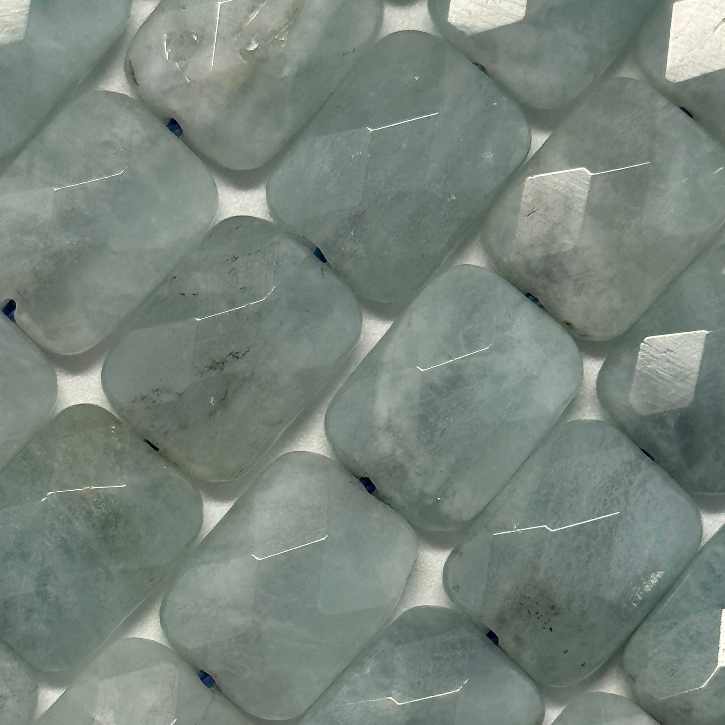 Green Aquamarine Faceted Rectangular Beads - (AA Quality)