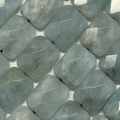 Green Aquamarine Faceted Rectangular Beads - (AA Quality)