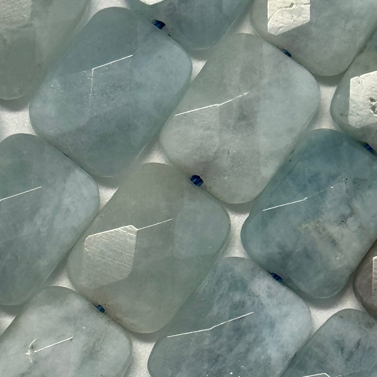 Green Aquamarine Faceted Rectangular Beads - (AA Quality)