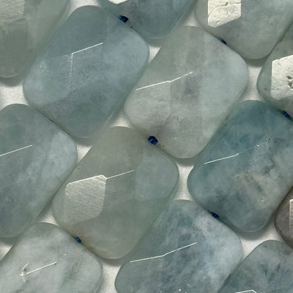 Green Aquamarine Faceted Rectangular Beads - (AA Quality)