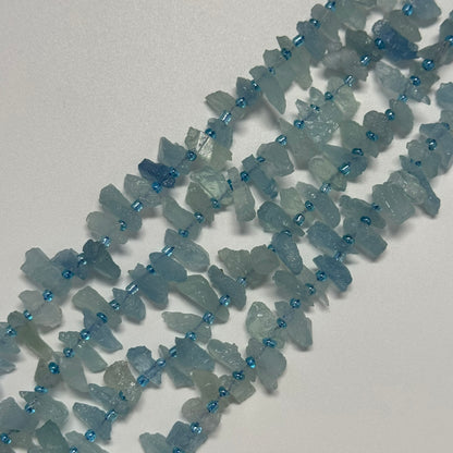 Aquamarine Rough - Side Drilled Blade Shape Gemstone Beads - (AA Quality)