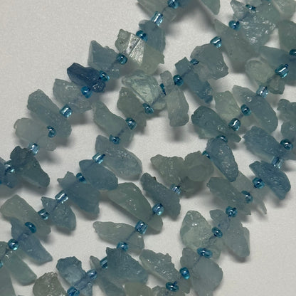 Aquamarine Rough - Side Drilled Blade Shape Gemstone Beads - (AA Quality)