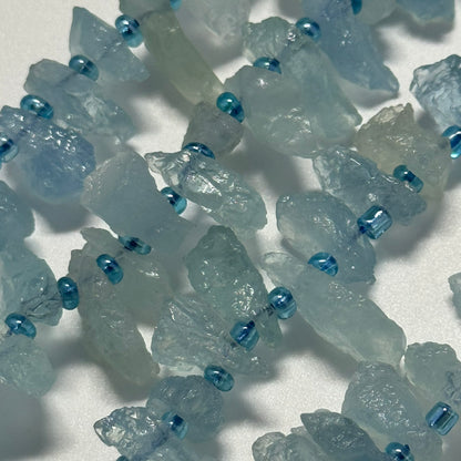 Aquamarine Rough - Side Drilled Blade Shape Gemstone Beads - (AA Quality)