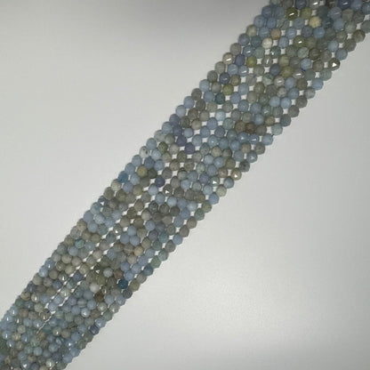Aquamarine Diamond Cut Round Faceted Gemstone Beads - (A Quality)