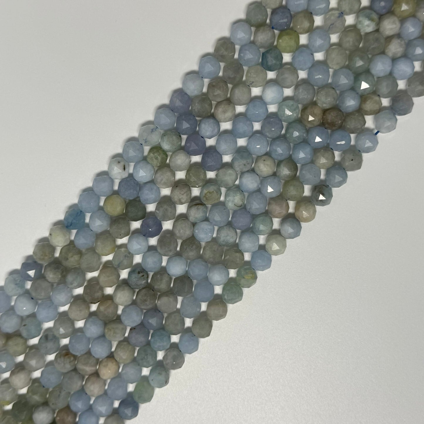 Aquamarine Diamond-Cut Round Faceted Beads - (A Quality)