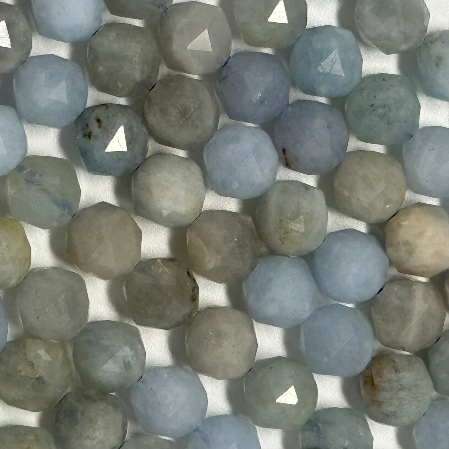 Aquamarine Diamond-Cut Round Faceted Beads - (A Quality)