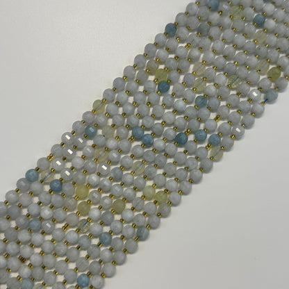 Aquamarine Single Cut Round Faceted Gemstone Beads - (A Quality)