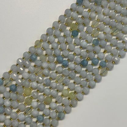 Aquamarine Single Cut Round Faceted Gemstone Beads - (A Quality)