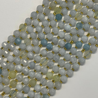 Aquamarine Single Cut Round Faceted Gemstone Beads - (A Quality)