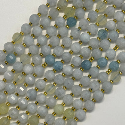 Aquamarine Single Cut Round Faceted Gemstone Beads - (A Quality)