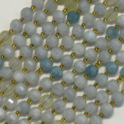 Aquamarine Single Cut Round Faceted Gemstone Beads - (A Quality)