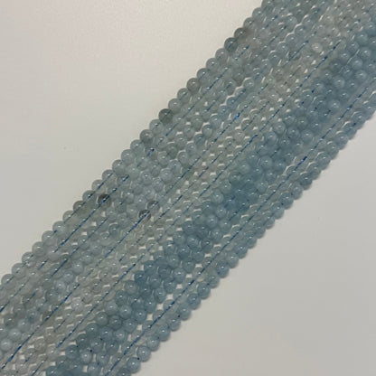 Aquamarine Round Polished Gemstone Beads - (AA Quality)