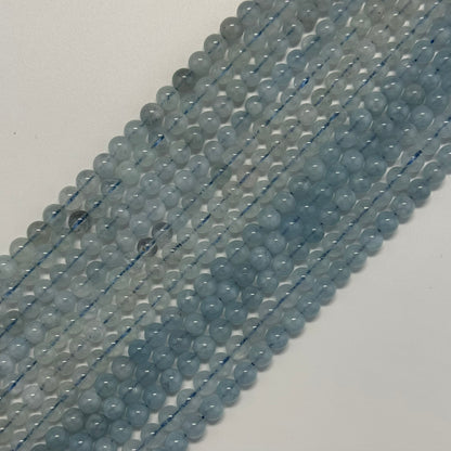 Aquamarine Round Polished Gemstone Beads - (AA Quality)
