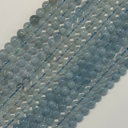 Aquamarine Round Polished Gemstone Beads - (AA Quality)