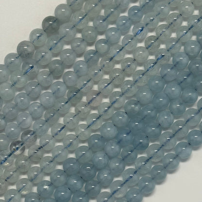 Aquamarine Round Polished Gemstone Beads - (AA Quality)