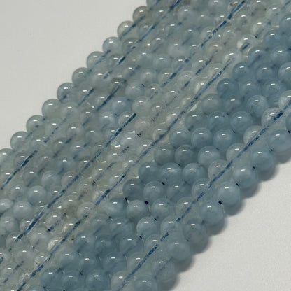 Aquamarine Round Polished Gemstone Beads - (AA Quality)