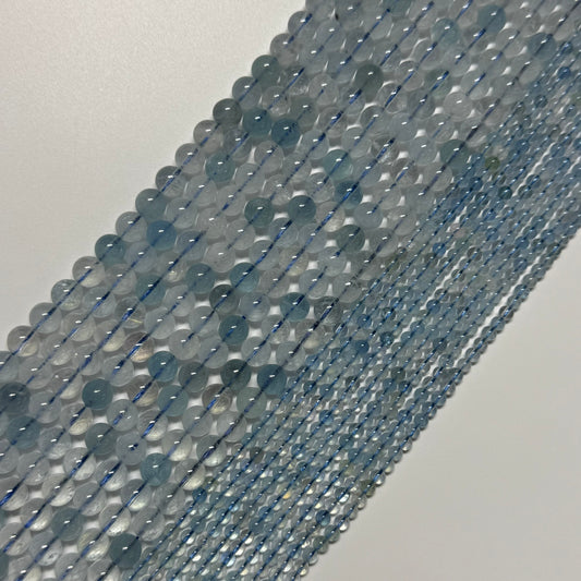 Aquamarine Round Polished Beads - (AA Quality)
