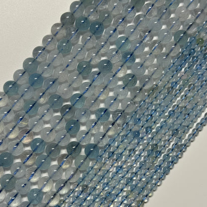 Aquamarine Round Polished Gemstone Beads - (AA Quality)