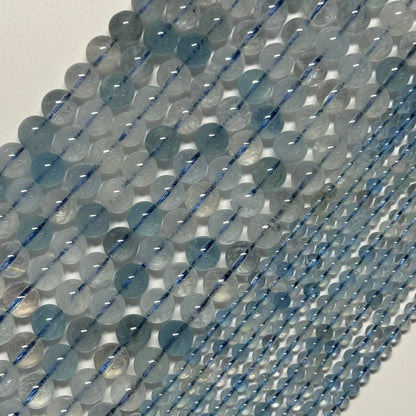 Aquamarine Round Polished Gemstone Beads - (AA Quality)