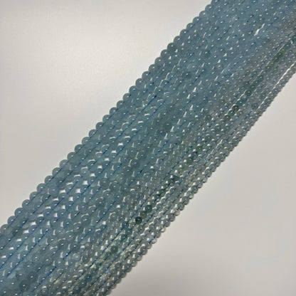 Aquamarine Round Polished Gemstone Beads - (AA Quality)