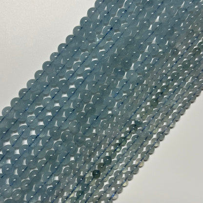 Aquamarine Round Polished Gemstone Beads - (AA Quality)