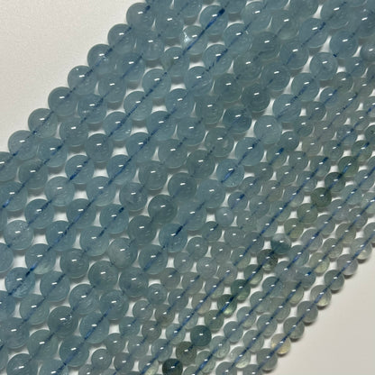 Aquamarine Round Polished Gemstone Beads - (AA Quality)