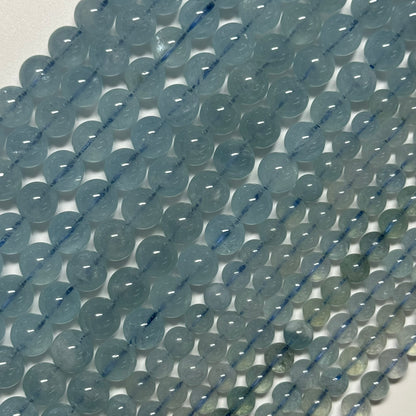Aquamarine Round Polished Gemstone Beads - (AA Quality)