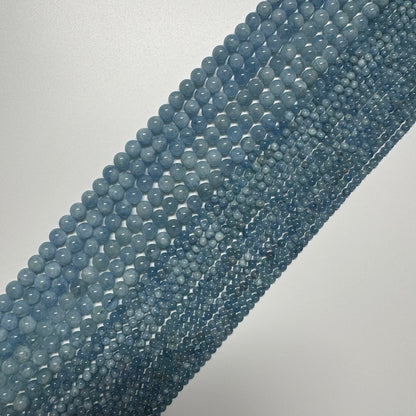 Aquamarine Round Polished Gemstone Beads - (AA Quality)