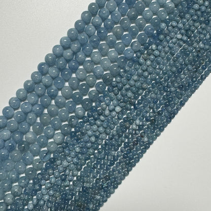 Aquamarine Round Polished Gemstone Beads - (AA Quality)