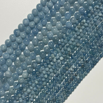 Aquamarine Round Polished Gemstone Beads - (AA Quality)