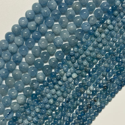Aquamarine Round Polished Gemstone Beads - (AA Quality)