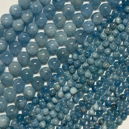 Aquamarine Round Polished Gemstone Beads - (AA Quality)