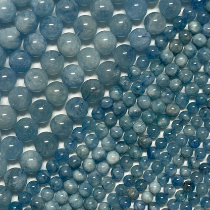 Aquamarine Round Polished Gemstone Beads - (AA Quality)