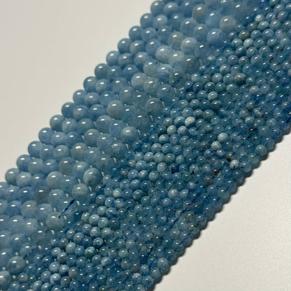 Aquamarine Round Polished Gemstone Beads - (AA Quality)
