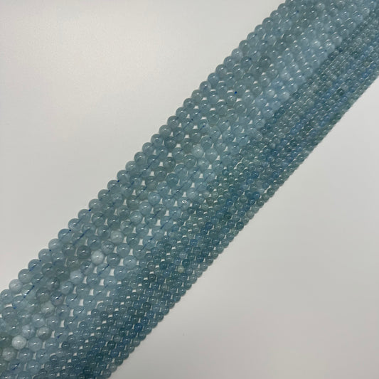 Aquamarine Round Polished Gemstone Beads - (AAA Quality)