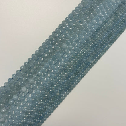 Aquamarine Round Polished Gemstone Beads - (AAA Quality)